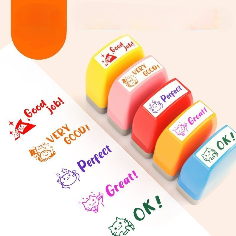 Rubber Date Stamp - 5 Stück Stempel, farbenfrohe Englischlehrer-Siegel zum